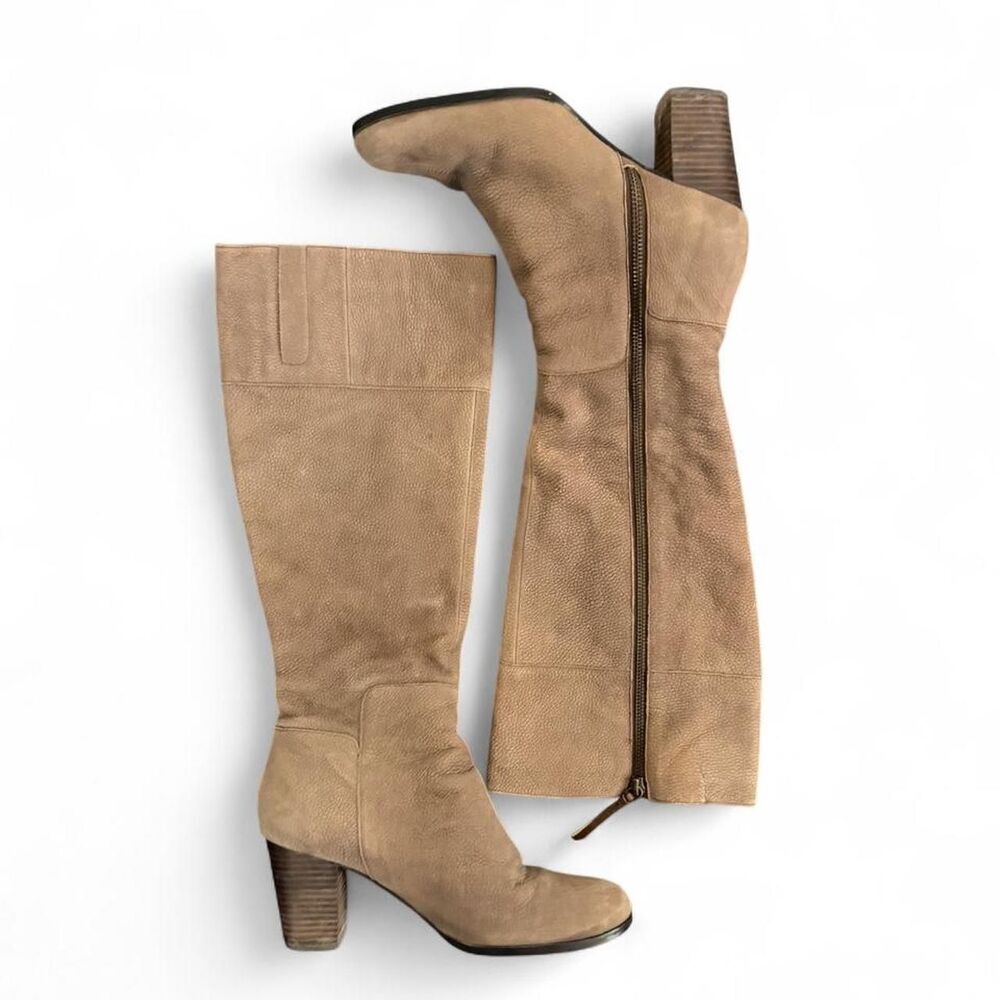 Cole Haan Gray Taupe Leather Knee High Boots Block Heel Womenās 7.5B